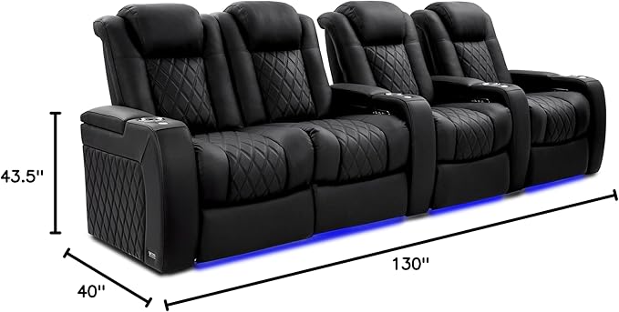 Valencia Tuscany Home Theater Seating Semi-Aniline Italian Nappa 20000 Leather Ultimate Luxury Heat & Ventilation Power Recliner Power Lumbar and Headrest (Row of 4 Loveseat Left, Onyx)