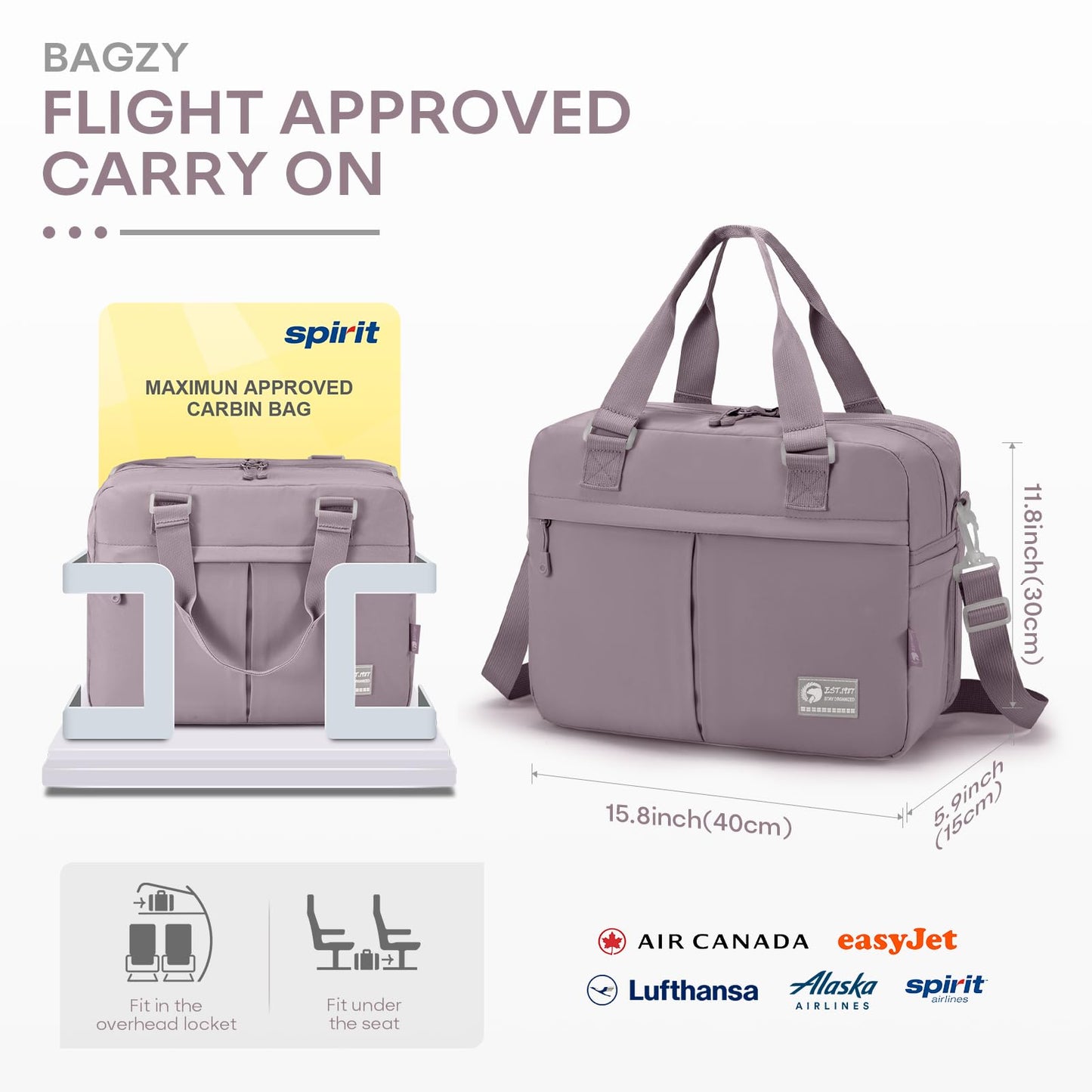 BAGZY 40x30x15cm Personal Item Bag Expandable 40x30x25cm Gym Bag Lightweight Travel Duffle Bag Mens Weekender Bags for Women with Wet Pocket for Overnight Hospital Carry on Bags for Airplanes Purple