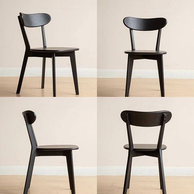Bamskov 100% Solid Oak Wood Dining Room Chairs - Practical Kitchen Chairs - Wood Chair for Dining Room, Kitchen (2, Black)