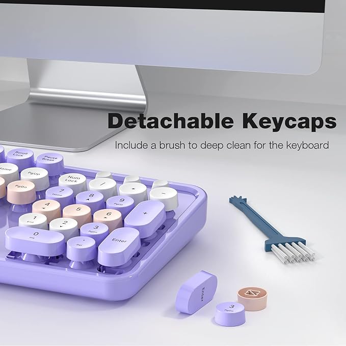 MOFII Wireless Keyboard and Mouse Combo Purple Colorful Full Size Round Key Typewriter Keyboards, 2.4G USB Keyboard Mice with 2-1 Nano Dongle for Computer Laptop PC Desktop Chromebook Smart TV