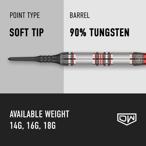 DW Piranha Razor 90% Tungsten Soft Tip Darts, Precision Balanced, Accurate and Durable - Perfect for Professional and Recreational Players (01, 16G), Silver