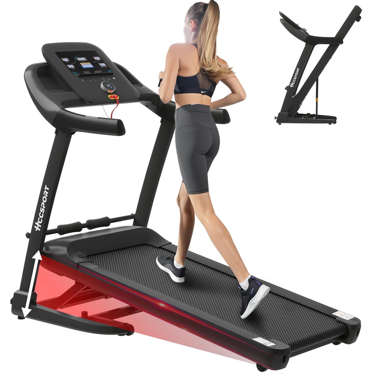 Walking Treadmill with 16% Auto Incline, Air Cushioning Shock Absorption 350lb Weight Capacity Foldable Treadmill for Home Office with Pulse Sensors, 10 Mph Speed 18.5'' Wide Belt Quiet Motor