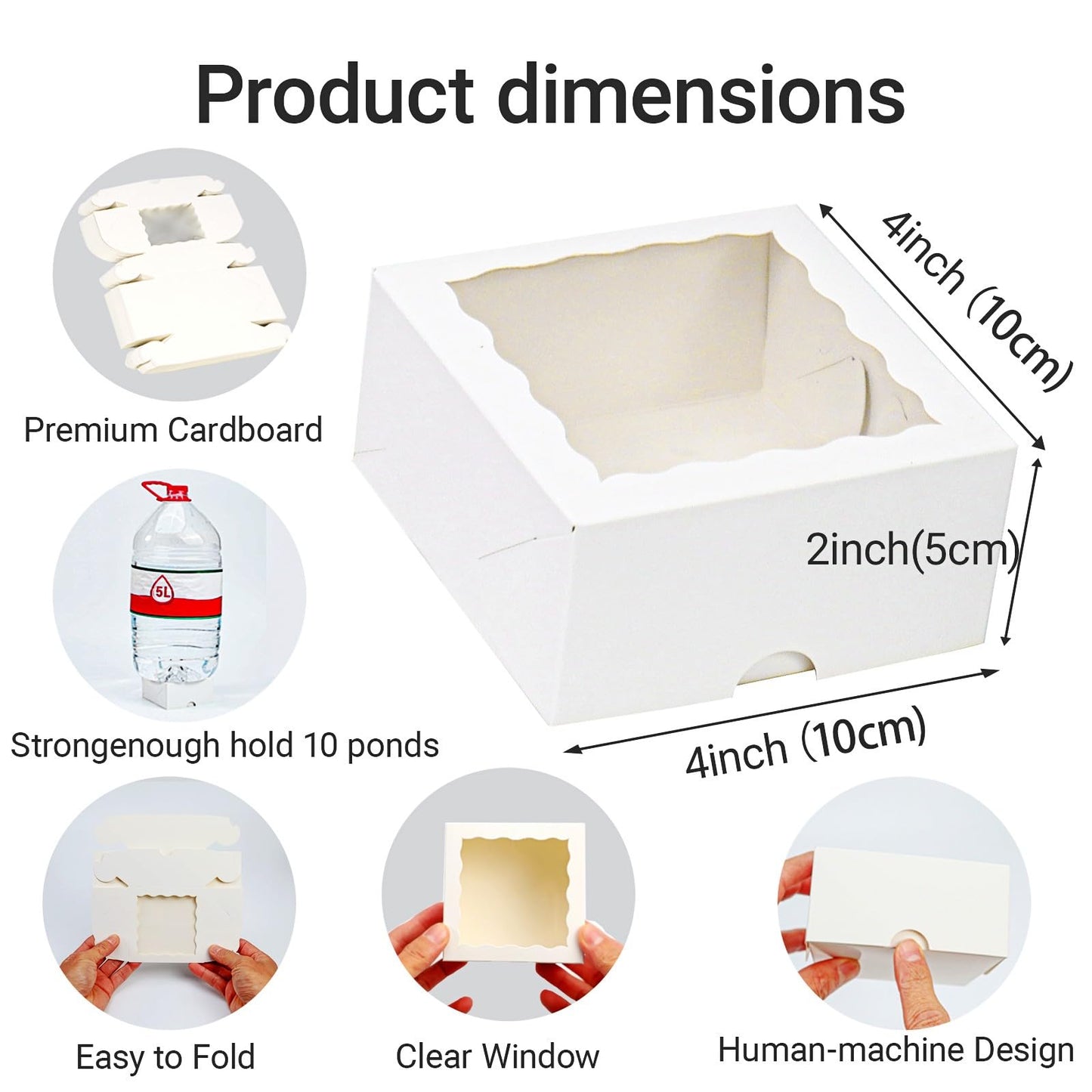 SLShePack 40 Pack Bakery Boxes for Mini Bundt, Cake,Pie, Cinnamon Roll Treat,4x4x2 Inches Cookies Boxes Chocolate Truffle Box Party Wedding Favor