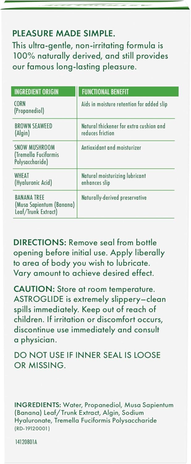 Astroglide Pure & Simple Personal Lubricant (5oz), 100% Naturally Derived Water-Based Sex Lube, Ultra Gentle Formula for Women, Men and Couples, Safe for Toys