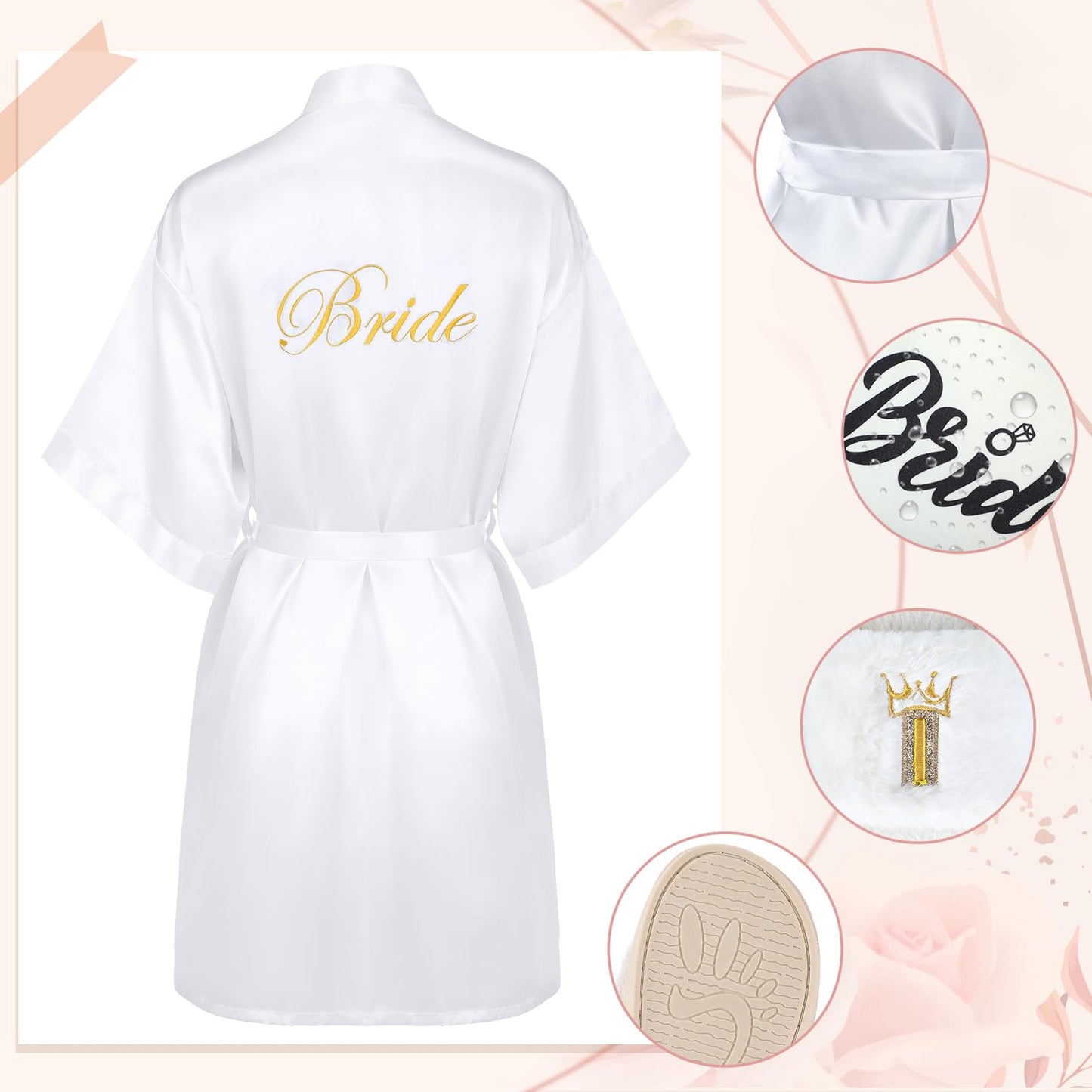 Berlune 14 Pcs Bride Gifts Box Sets Short Satin Robes Canvas Tote Bag Stainless Steel Tumbler Slippers for Wedding