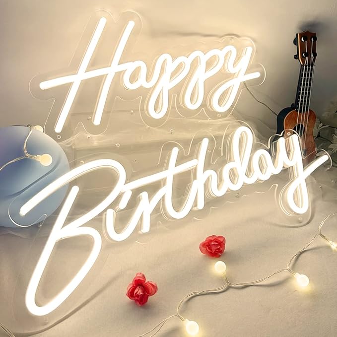 40"/23" Happy Birthday Neon Sign Large - Happy Birthday Sign 12V - Happy Birthday Light Up Sign with Dimmable Switch - 2PC...