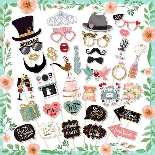 36 PCS Wedding Photo Booth Props Party Supplies Selfie SignsHoliday Picture Decorations Photo Booth Props for Weeding Part...