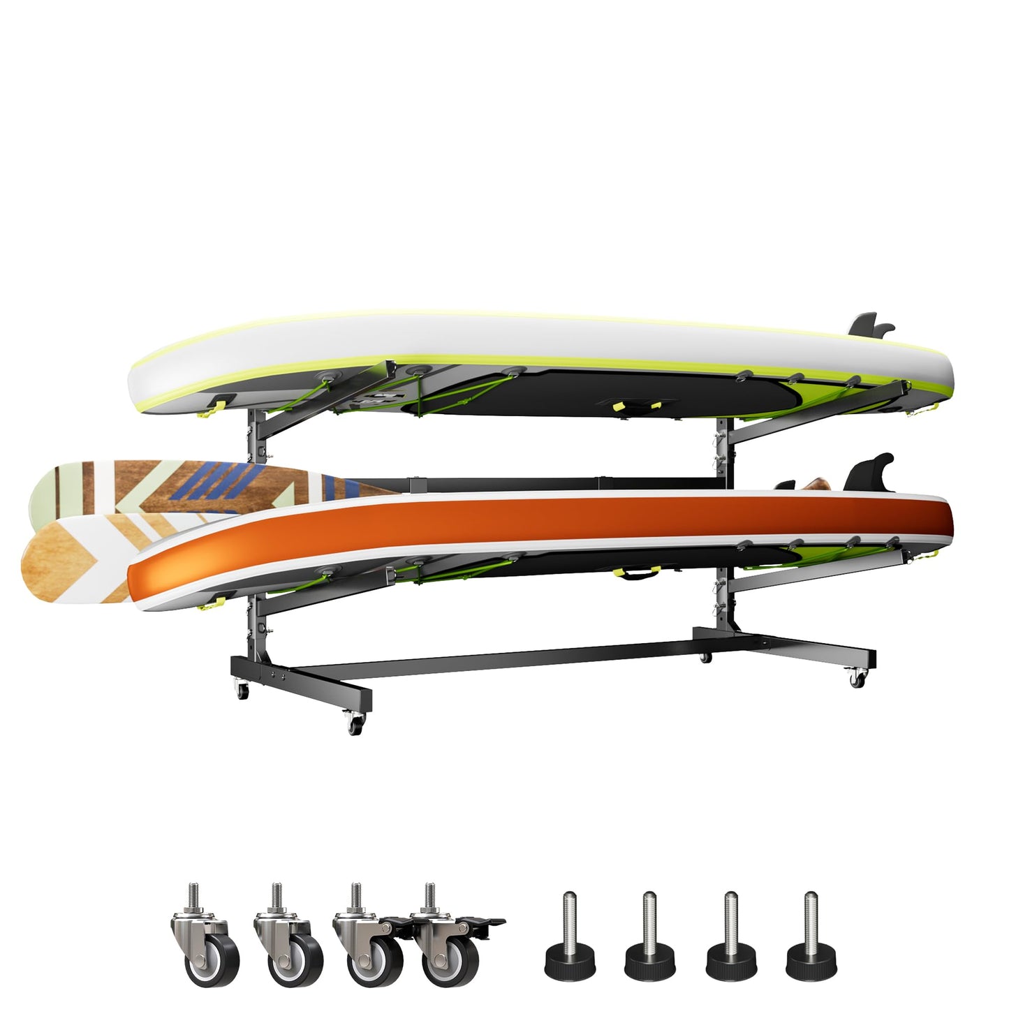 GangMei Kayak Storage Rack, Freestanding Kayak Stand with Wheels, Widen & Lengthen Heavy Duty Kayak Holder, Adjustable Canoes and Surfboards Bracket for Outdoor Indoor Storage, Assembly Required
