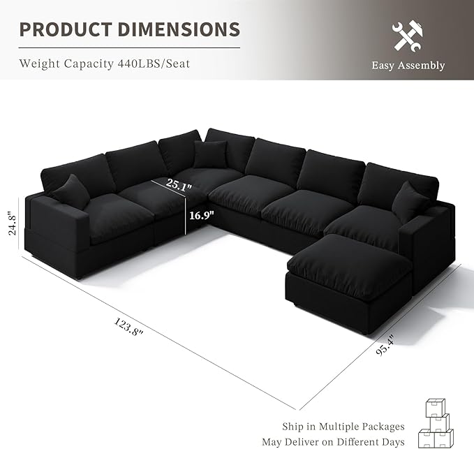 Cloud Couch Modular Sectional Sofa for Living Room, Convertible Upholstered Comfy Couches Deep Seat Sofa Sleeper Sofa Bed, Removable & Washable Cushion Covers, Filled with Down Cotton
