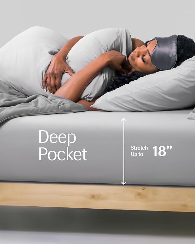 REST® Evercool®+ Fitted Sheet, Queen Size, Light Gray, 15" Deep (up to 18’’), Breathable Bedding for Hot Sleeper and Night Sweats, Bed Sheet with Ionic+ Self-Cleaning Silver Yarn for Sensitive Skin