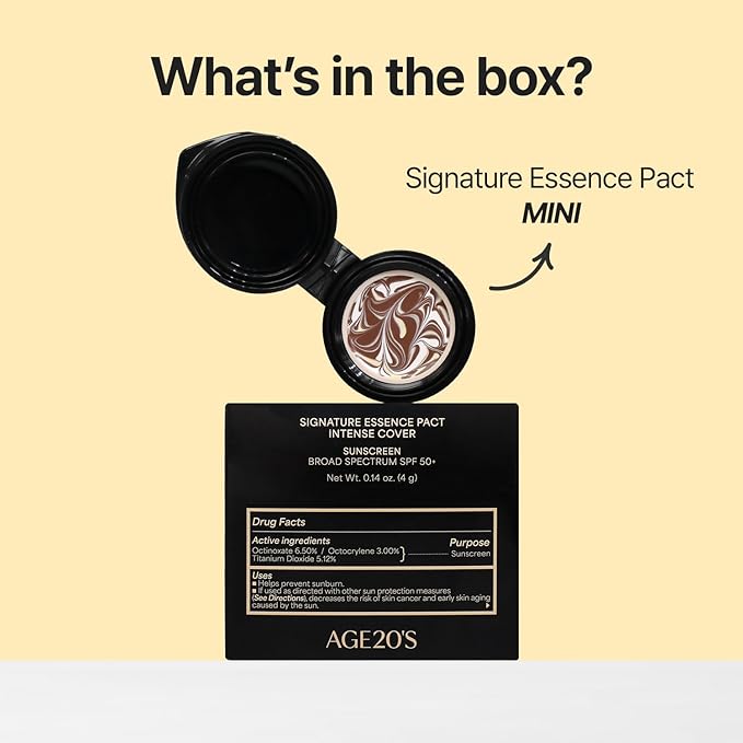 [MINI SIZE] AGE20'S Signature Essence Pact | 29W | Vegan Korean Cushion Foundation | Pack of 1 | Cream Foundation, Dewy & Glow Finish, Natural Coverage, SPF 50+ | 0.14 oz