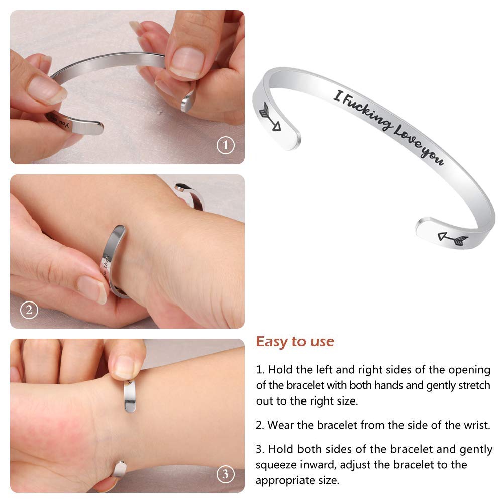 Fesciory Mothers Day gifts, Inspirational Bracelets for Women, Stainless Steel Engraved Personalized Positive Keep Going Cuff Ba