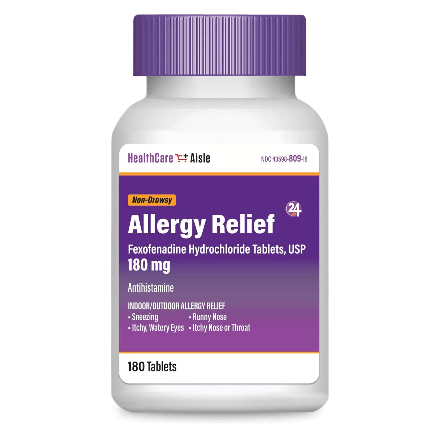 HealthCareAisle Allergy Relief - Fexofenadine Hydrochloride Tablets USP, 180 mg - 180 Tablets - Allergy Medication, Non-Drowsy 24-Hour Relief