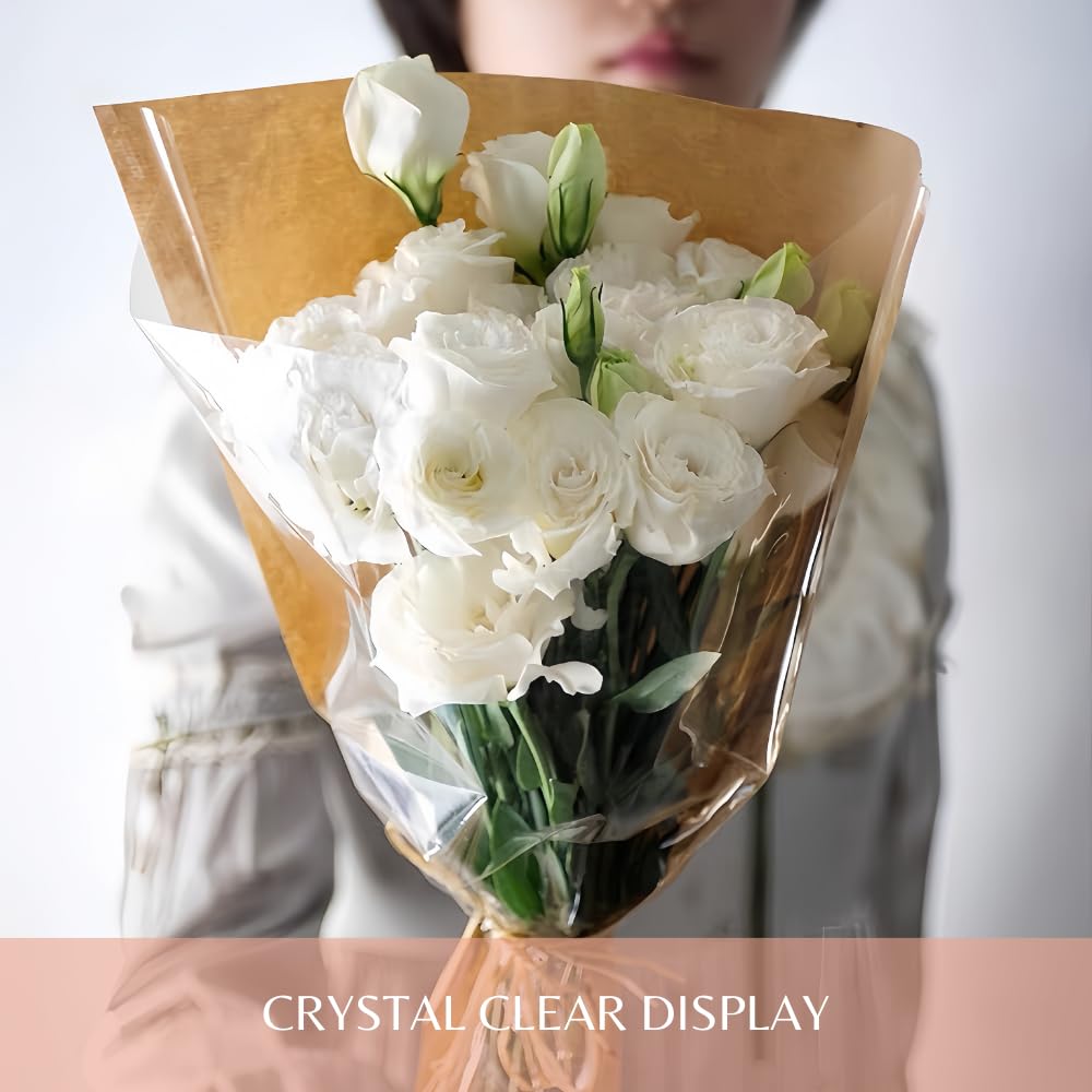 BBJ WRAPS Flower Bouquet Sleeve Clear Cellophane Plastic Packaging Bags-50 Counts