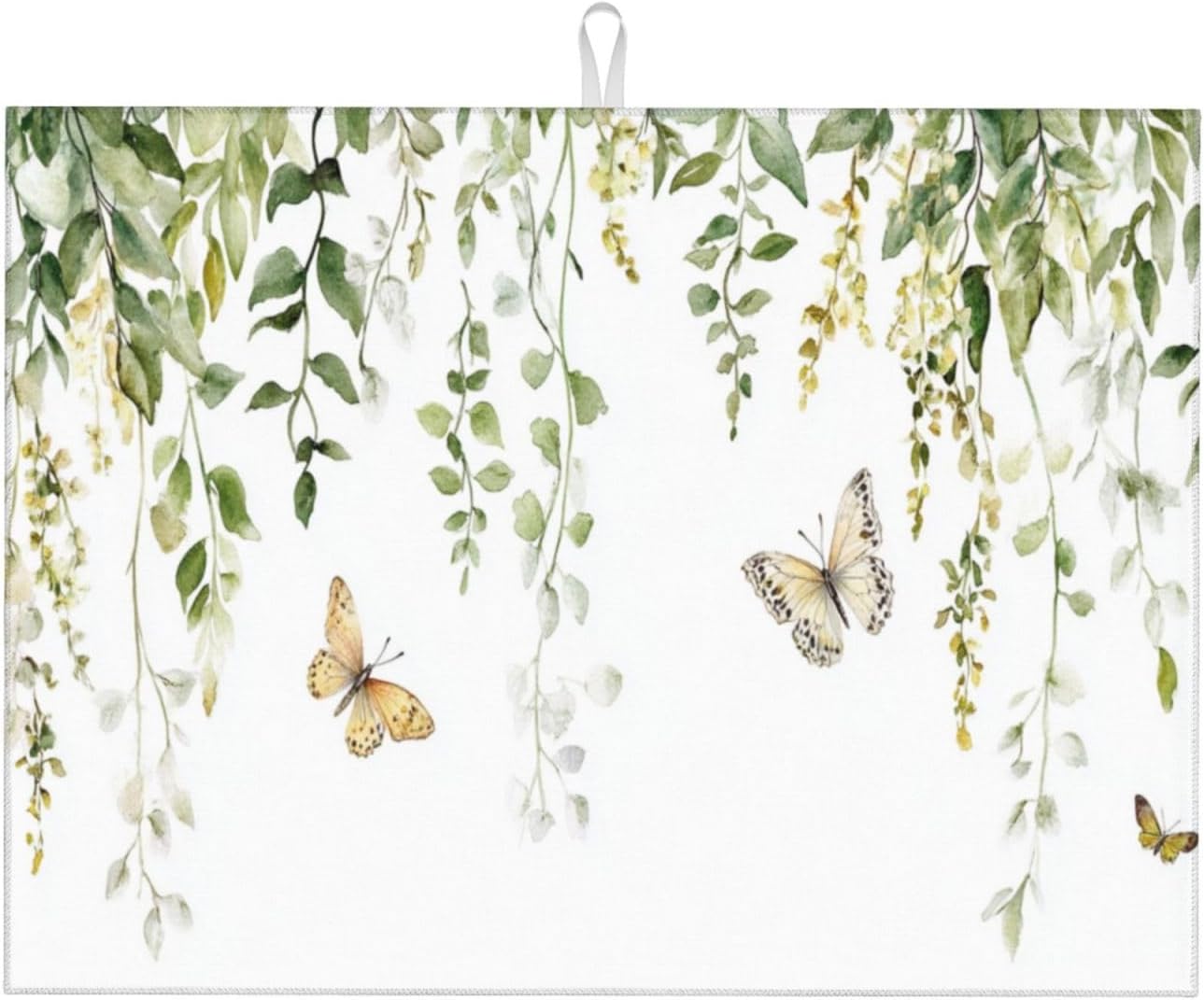 Dish Drying Mat for Kitchen Butterfly Watercolor Botanical Leaf Counter Absorbent Dishes Drainer Microfiber Large 18x24 Inch