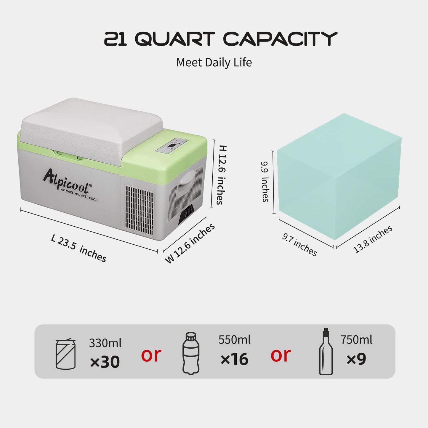 Alpicool Portable Fridge 12 Volt Car Refrigerator 21 Quart Freezer for Fishing, Camping, RV, Truck, Boat-12/24V DC
