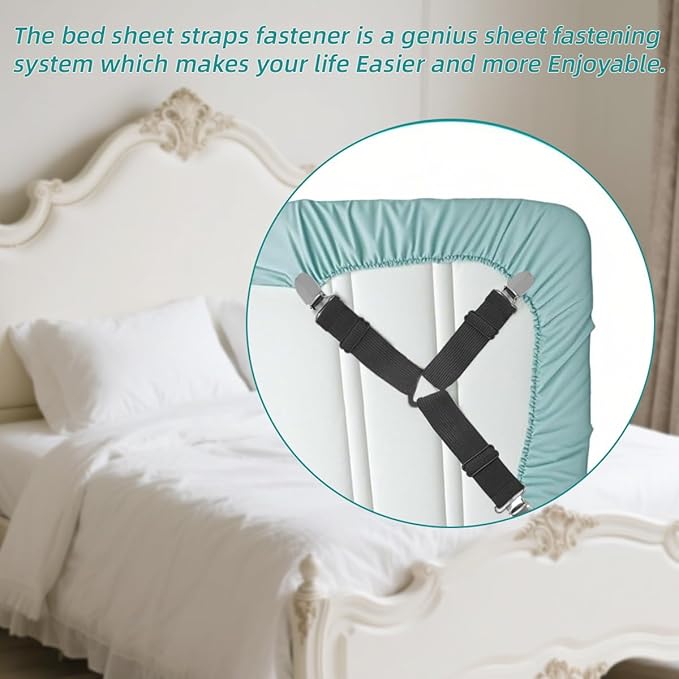 Sheet Retainer Straps,Elasticated Adjustable Mattress Sheet Clip Retainer,Keeps Sheets and Mattress Firm and Tight,for Anti-Slip and Anti-Wrinkle Sheets,Suitable of Mattresses,Black