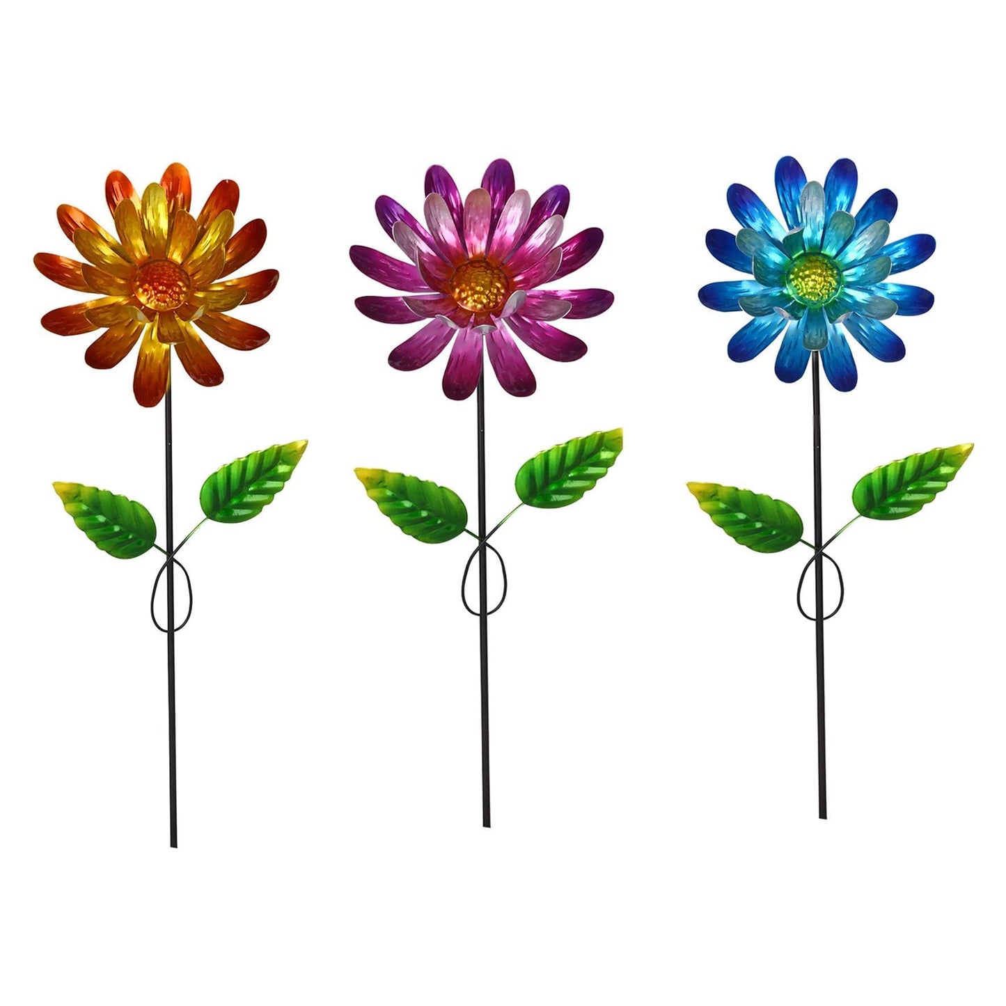 Metal Garden Stakes Outdoor Decor, 3 Pack Waterproof Floral Plant Stakes for Lawn, Patio, Yard - Durable Iron Flower Decorations for Garden, Landscape