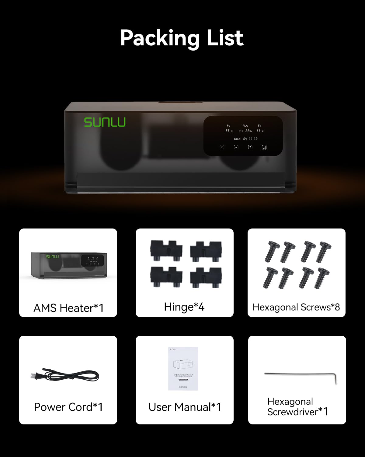 SUNLU AMS Heater, Compatible with AMS Gen 1 – Enables Simultaneous Printing & Drying, Easy Installation, Fast Heating to 70°C, 4-Spool Capacity Filament Dryer