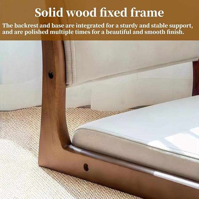 Japanese Style Legless Floor Chair with Back Support, Wooden Tatami Meditation Chair with Cushion, Low Sofa Floor Seat for Living Room, Bedroom, Bay Window(Sherpa 3)