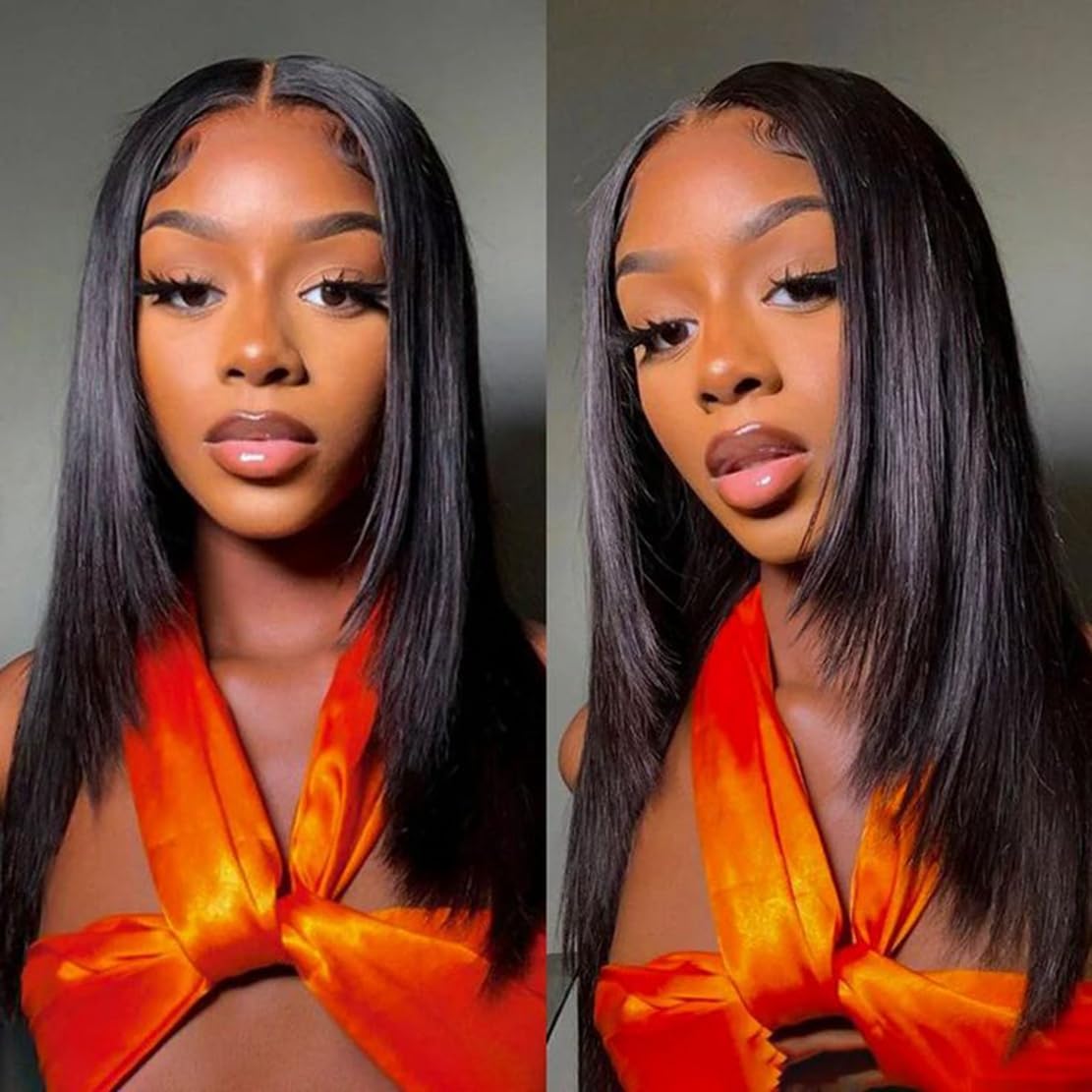 Emistar Natural Black Lace Front Wigs Synthetic Wear and Go Glueless Wig, Pre Plucked Pre Cut Wigs for Beginners Layered Straigh