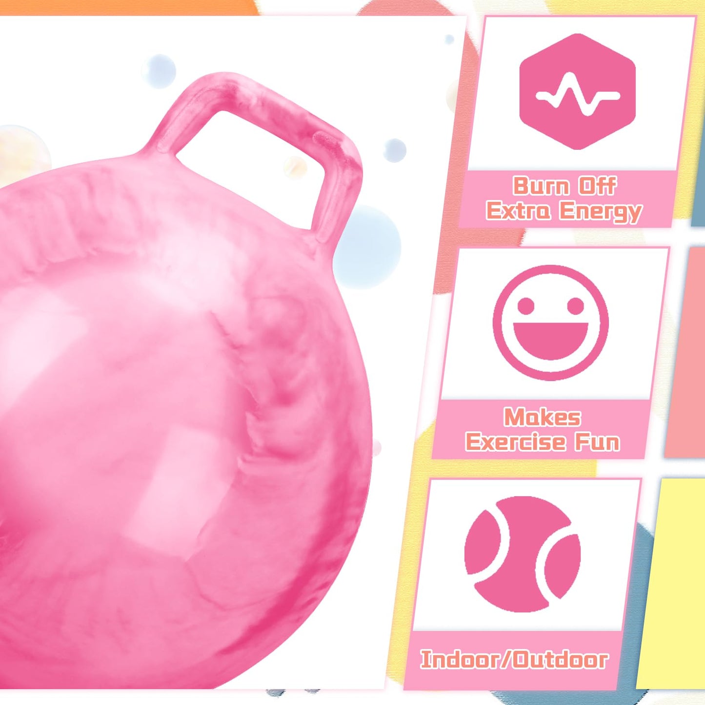 Poen 2 Pcs Bouncing Ball with Handle, Hopper Jumping Hopping Ball with Air Pump for Games(18 Inch,Marbled Pink, Marbled Blue)