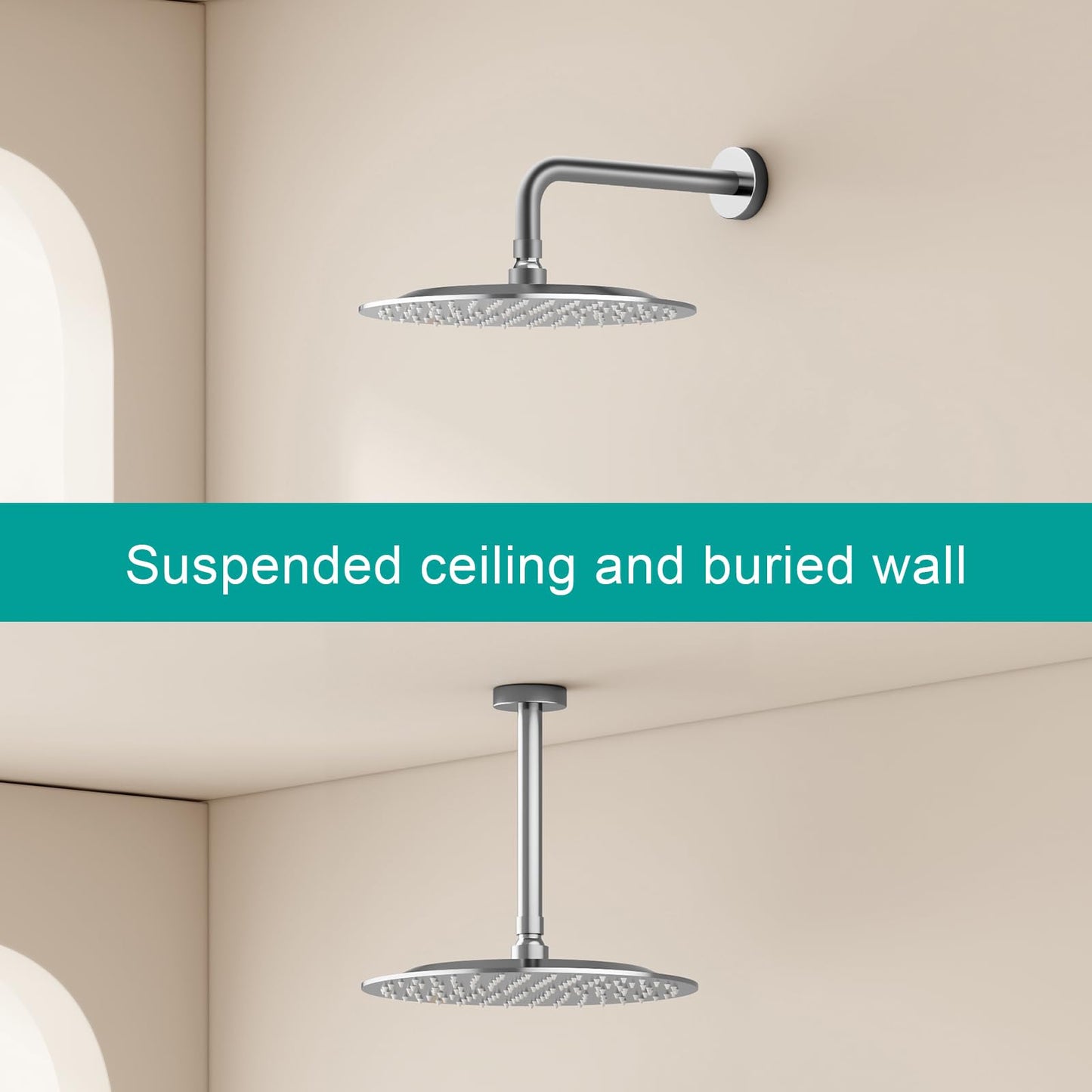 AULEEND All Metal Rain Shower Head - Heavy Duty Stainless Steel, Easy Install, High Water Flow, Ultra-Thin Modern Design for Bathroom (Chrome, 10)