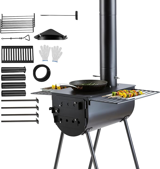 VEVOR 118" Camping Wood Stove, Portable Alloy Steel Tent Stove with 3000in³ Firebox, Outdoor Heating & Cooking Stove with ...