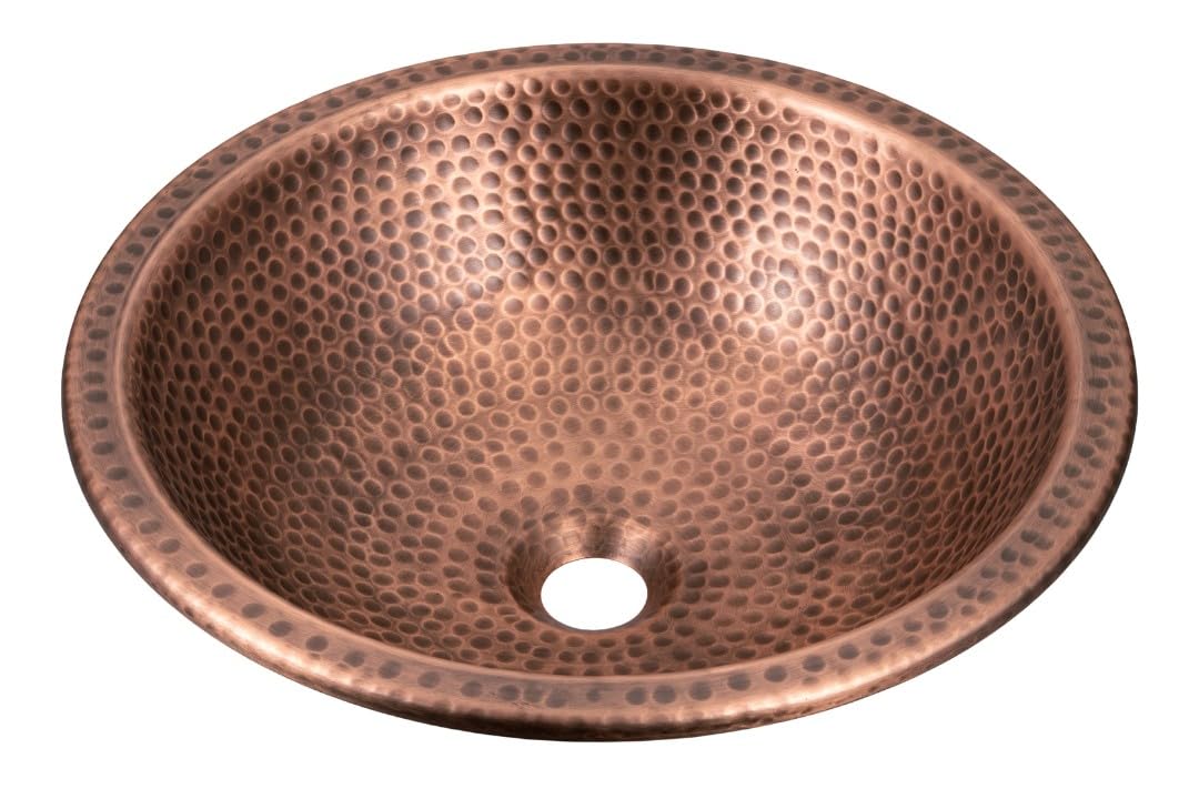 Monarch Abode Bathroom Sink – 16-Inch Rotunda Dual Mount Undermount or Drop In Bathroom Sinks, Bathrooms Hand Hammered Pure Copper Vanity Sink for Countertop, Powder Room, Bath, or Restroom