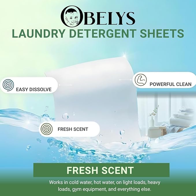 Laundry Detergent Sheets - Pre-Cut Fresh Scented Sheets for Freshness - 100% Natural Plant-Based Formula - Eco Friendly, Lightweight, Travel Ready - Up to 60 Loads in Compact Packaging
