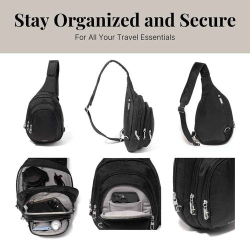 Baggallini Securtex® Anti-Theft Triple Zip Sling - Travel Backpack Sling Bag Crossbody - RFID Wallet Locking Zipper