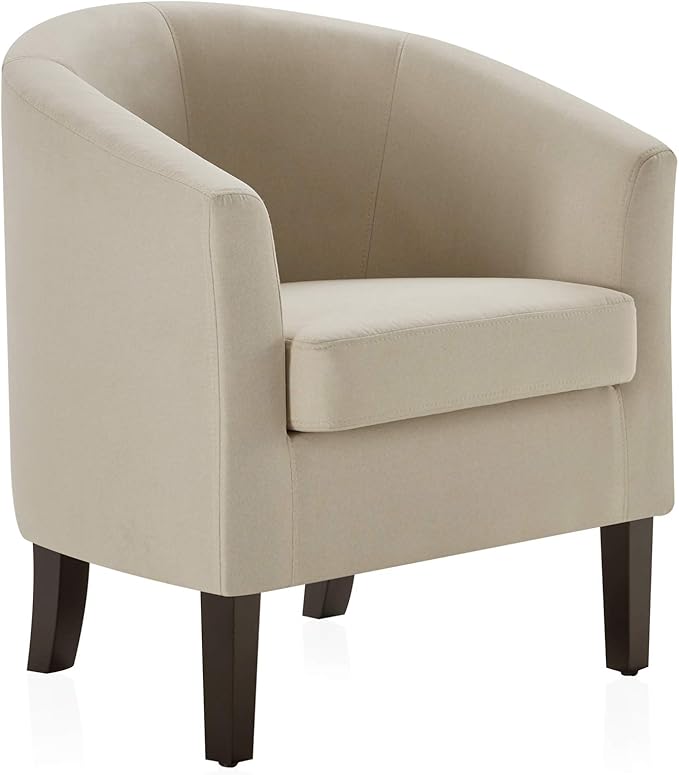 BELLEZE Accent Barrel Chair, Linen Round Club Tub Sofa Corner Chair with Flared Legs and Cozy Soft Padding for Living Room Bedroom Waiting Room - Beige