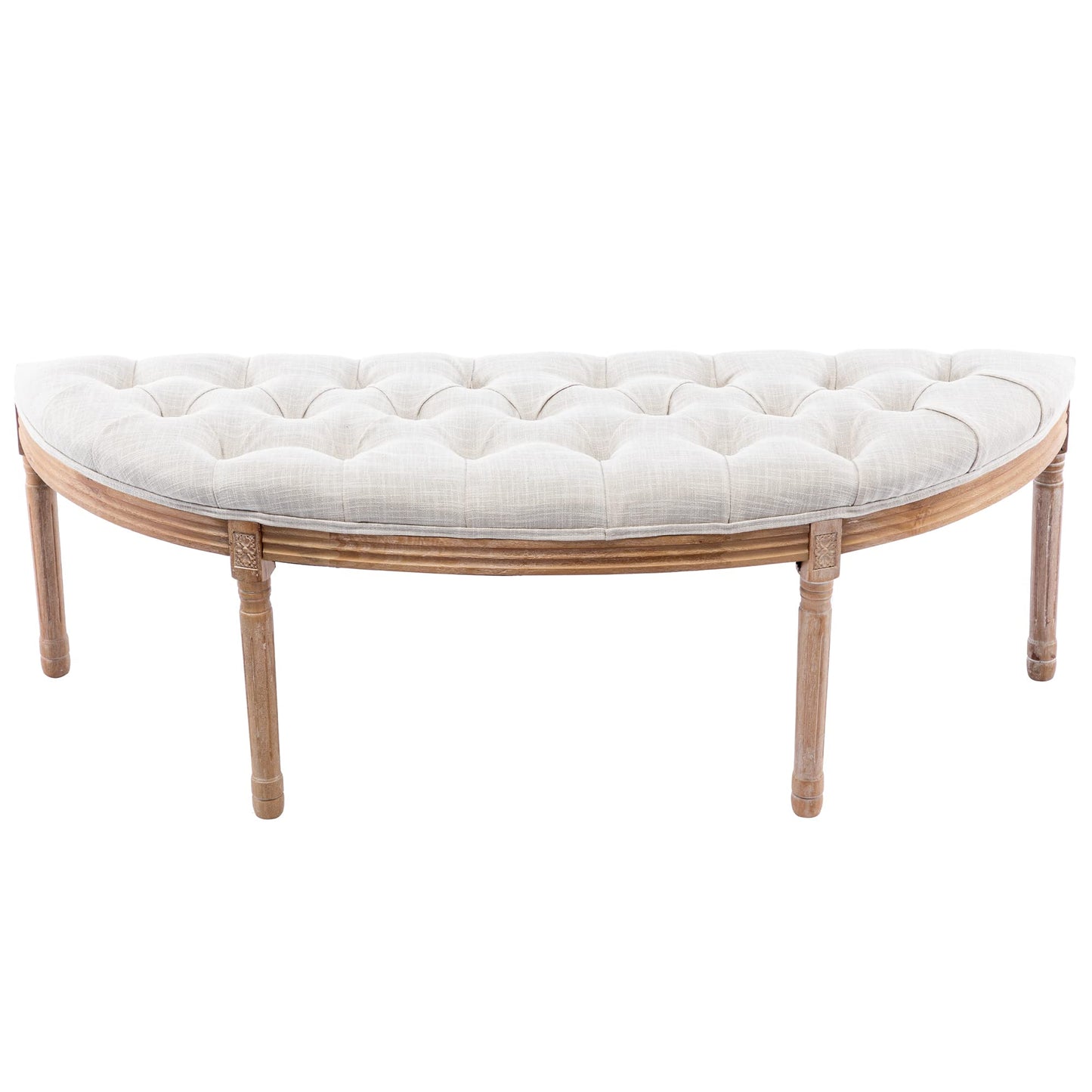 DM Furniture 55" Halfmoon Entryway Bench Tufted Semi Circle Ottoman Bench Seat French Style Upholstered Bed End Bench for Foyer Mudroom Bedroom, Beige