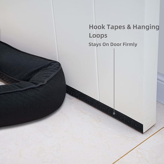 Marwood Under Door Draft Stopper 38 inch Wind Stopper for Door & Window, Removable and Washable Weighted French Air Draft Stopper Triangle Noise Blocker for Bottom of Door with Hanging Loops - Black