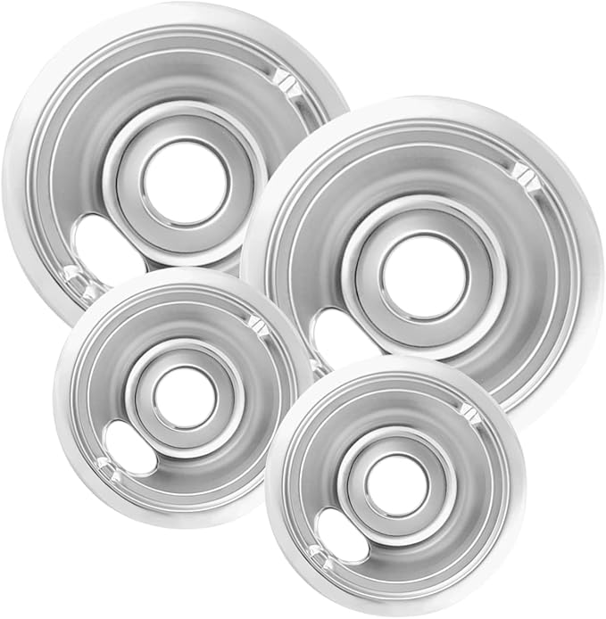 COZZIVITA 4-Piece Drip Pans Set - Compatible with GE Stoves - Chrome Finish Electric Stove Burner Drip Pans - 2 x 6inch, 2...