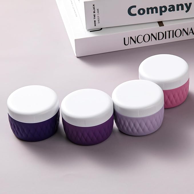 Travel Containers for Toiletries, Silicone Cream Jars BPA-Free, TSA Approved 3oz Travel Size Containers, Leak-proof Silicone Jars with Lid for Cosmetic Face Hand Body Cream (4 Pack)