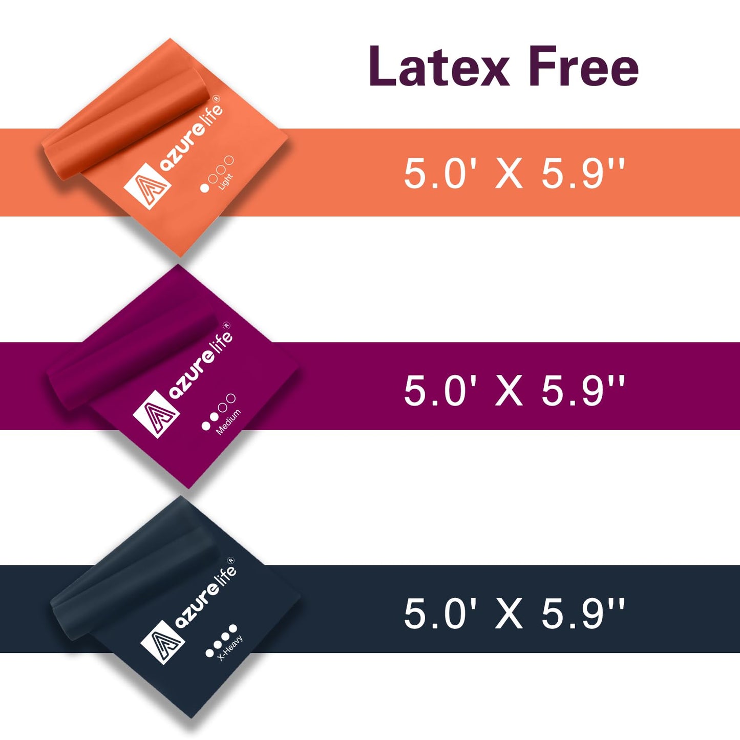 A AZURELIFE Resistance Bands,Professional Long Non-Latex Elastic Stretch Bands,Exercise Bands for Physical Therapy, Yoga, Pilates, Rehab, at-Home or The Gym Workouts, Strength Training