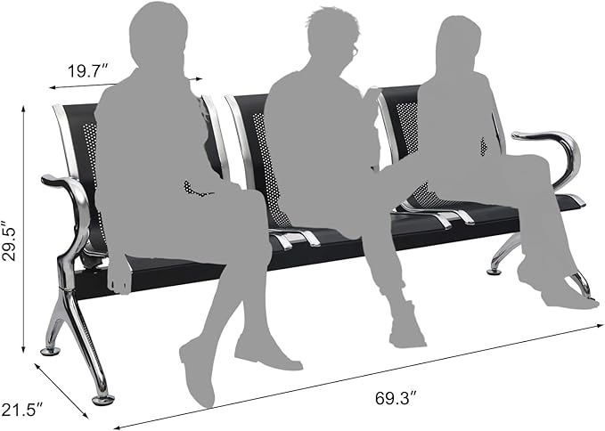 kinbor Waiting Room Chairs - 3 Seat Office Guest Reception Chairs Waiting Furniture Bench Seating for Airport, Bank, Hospital, Salon