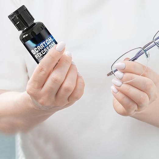 Glasses Scratch Repair Kit – Liquid Lens Polishing Solution, Scratch Removal Cleaner with Sponge, Optical Restoration Compound | for Sunglasses, Eyeglasses, Phone, Watch, Camera, Window, Screen
