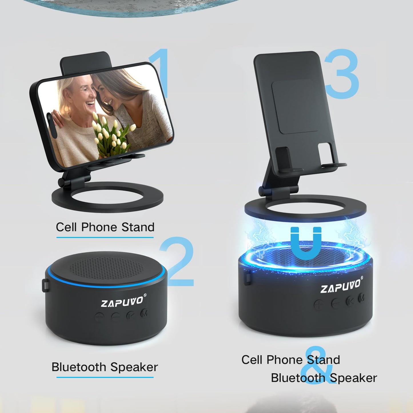 Gifts for Men Dad Him Husband Christmas - Bluetooth Speaker with Phone Stand - Anniversary Birthday Gift for Teen Boy Boyfriend Women, Mens Stocking Stuffers - Ideal for Home/Kitchens/Outdoor/Desk