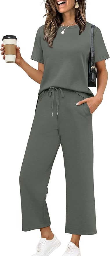 XIEERDUO Women's Side Slit Lounge Sets 2026 Fashion 2 Piece Travel Outfits Cozy Loungewear Wide Leg Tracksuits S-3XL