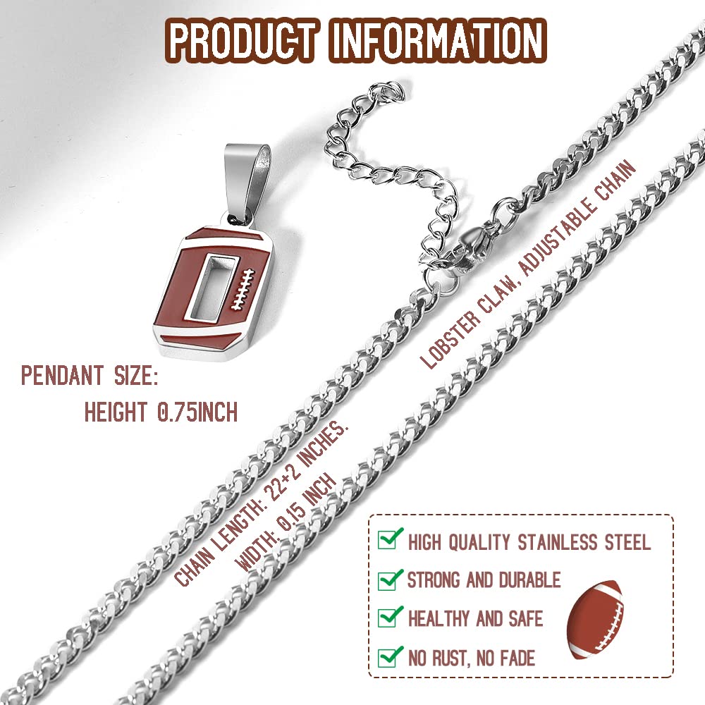 ZRAY Men's Jersey Number Necklace - Silver Stainless Steel Chain 22+2inch Football Charm Pendant - Inspirational Football Jewelr