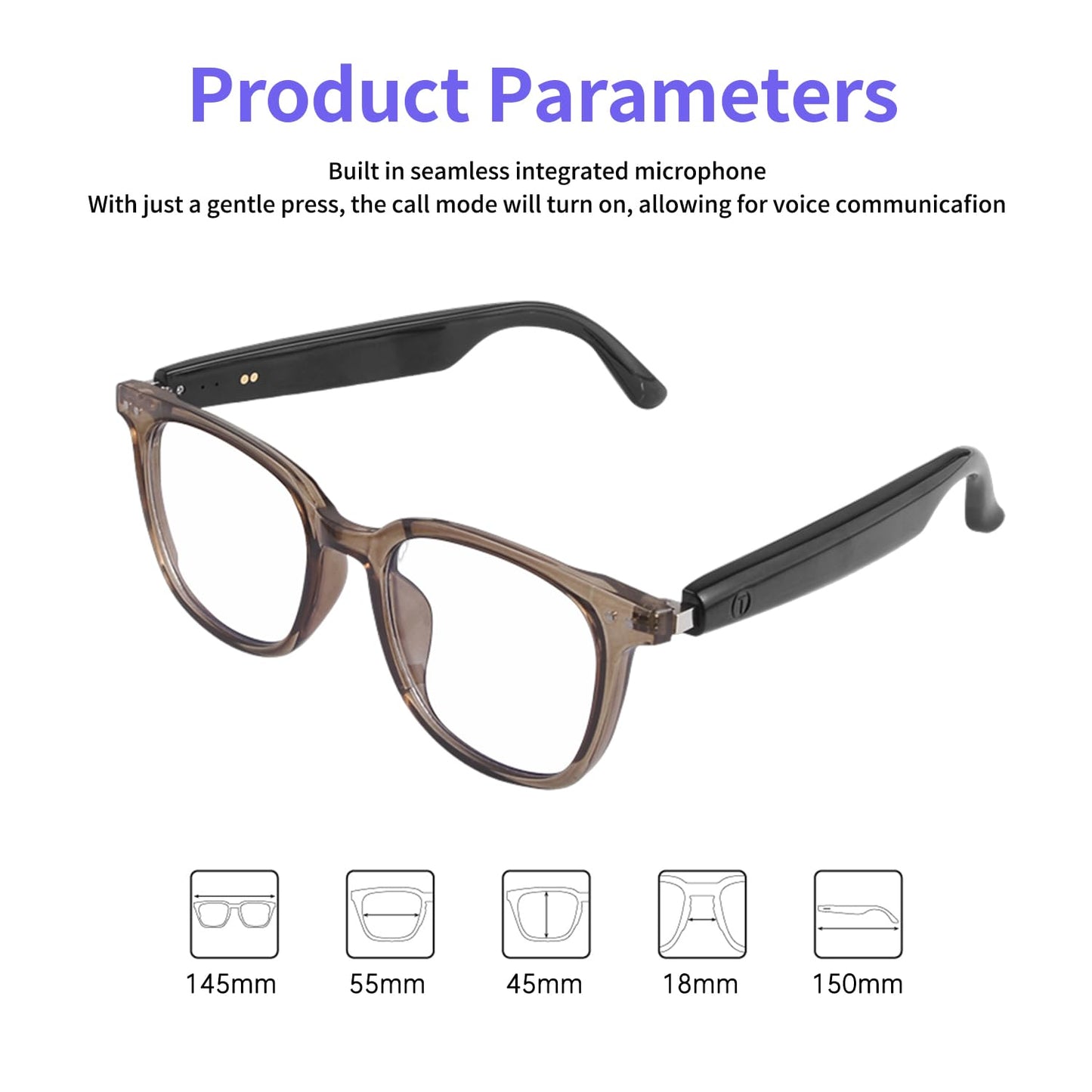 Tulbeys Smart Glasses For Women Men, Bluetooth Glasses With Photochromic Lenses Touch Control Voice Assistant For Clear Audio, R