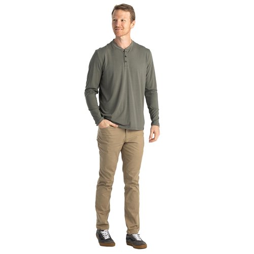Free Fly Flex Long Sleeve Henley - Bamboo Viscose with UPF 50+ Sun Protection, Soft Stretch Sun Shirts for Men’s Fly Fishing - Fatigue, X-Large