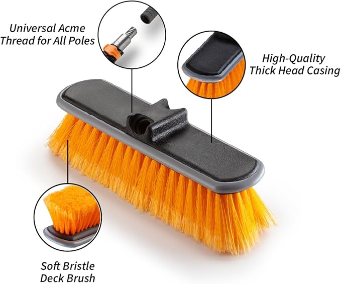 Medium Bristle Deck Scrub Brush - Composite Deck Brush Head & Vinyl Siding Brush // Boat Scrub Brush, Roof Brush for Extension Pole // Exterior, Patio & Deck Cleaning Brush (Pole Sold Separately)