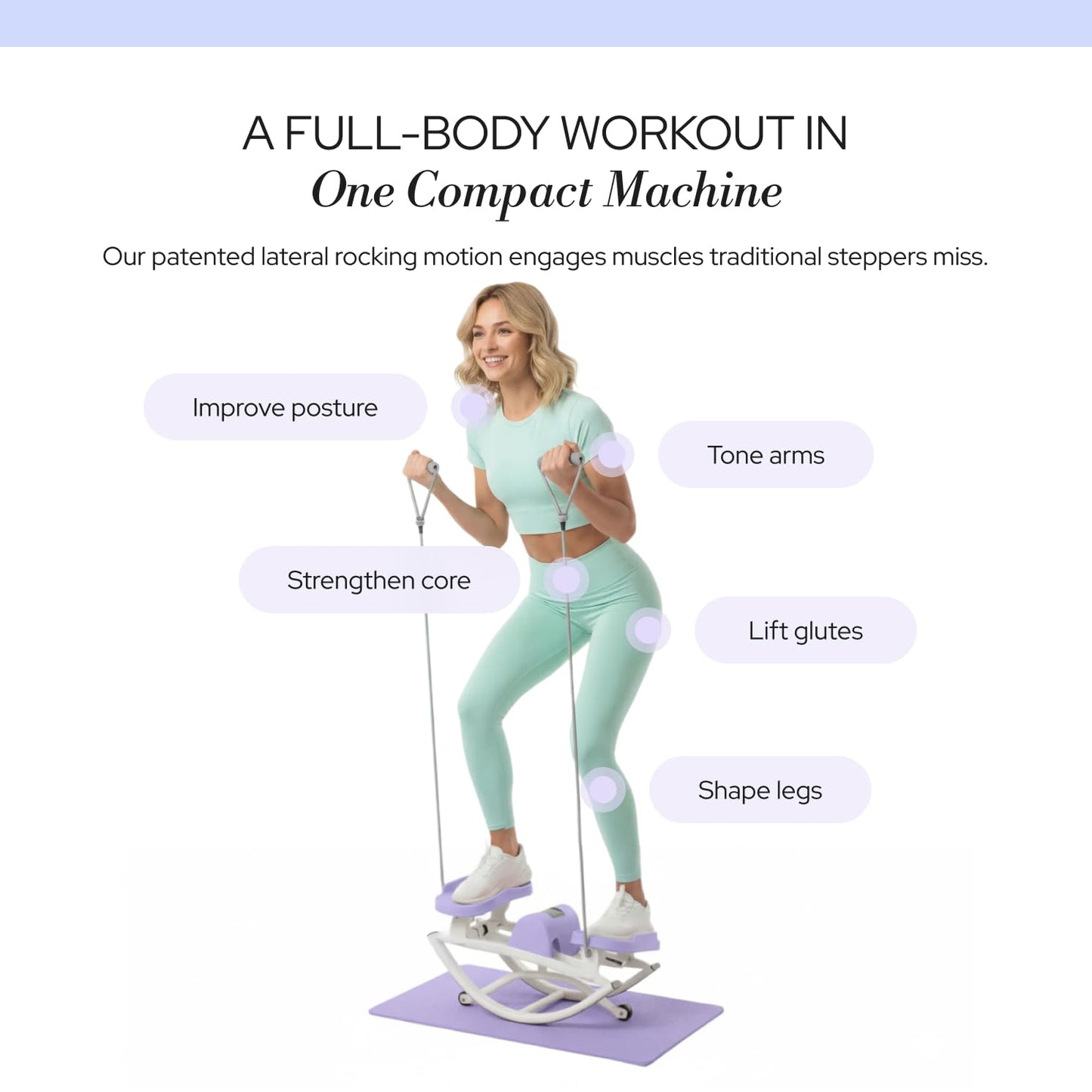 LhanelFit The Rock Stepper - Side to Side Rocking Stepper Machine for Home Workouts - Low Impact Indoor Cardio Leg Glute and Core Training - Quiet Compact Step Rocker Exercise Equipment (Purple)