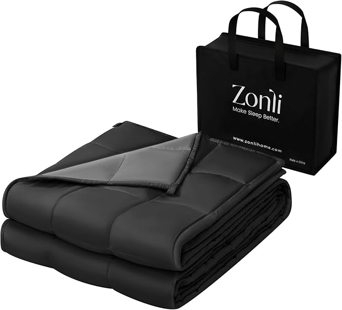 ZonLi Weighted Blanket for Adults (60"x80", 15lbs, Grey/Black) Queen Size High Breathability Cooling Heavy Blanket, Soft Material with Premium Glass Beads, All-Season, Easy Care