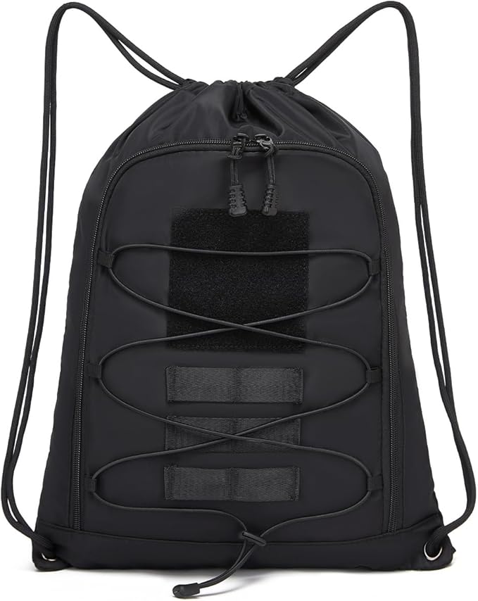 seyfocnia Drawstring Backpack Tactical String Gym Bag with Zipper Pockets, Waterproof Cinch Bag Sport Gym Backpack for Me...