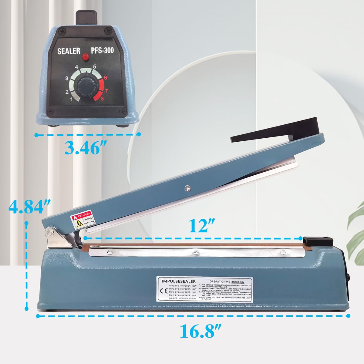 SEELAUGH 12 Inch 5mm Impulse Heat Sealer Machine for Plastic Mylar Bags, Metal Shell, with 6 Replacement Parts (including 2 Cutting Lines)