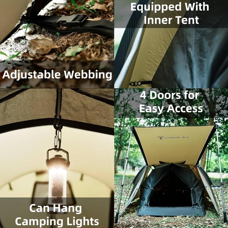 Hot Tent with Stove Jack – 4 Season Waterproof & Windproof Shelter for 1–4 People, Lightweight for Camping, Hiking, Huntin...